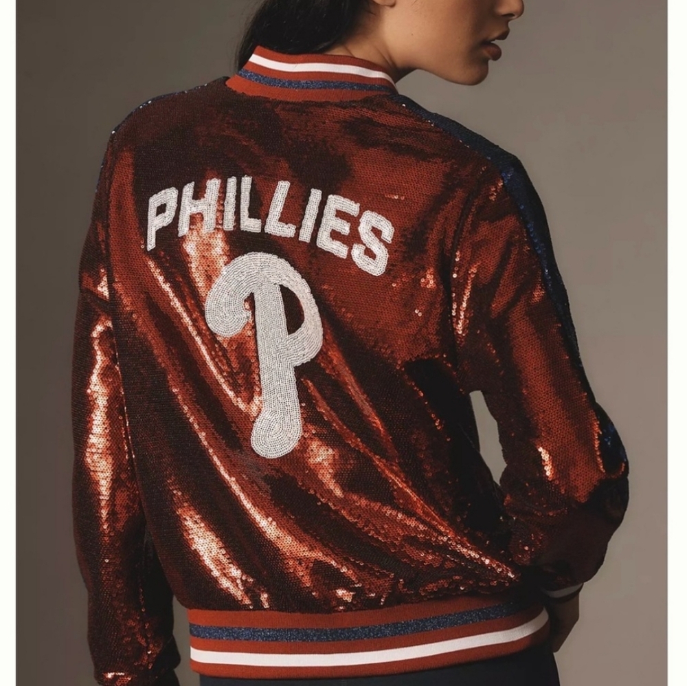 Anthropologie x Philadelphia Phillies New Sequin Bomber Jacket Large L